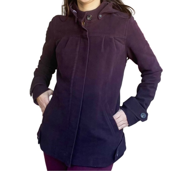 NWOT  7 For All Mankind Hooded Jacket Button / Pocket Detail Dark Plum - Picture 1 of 12